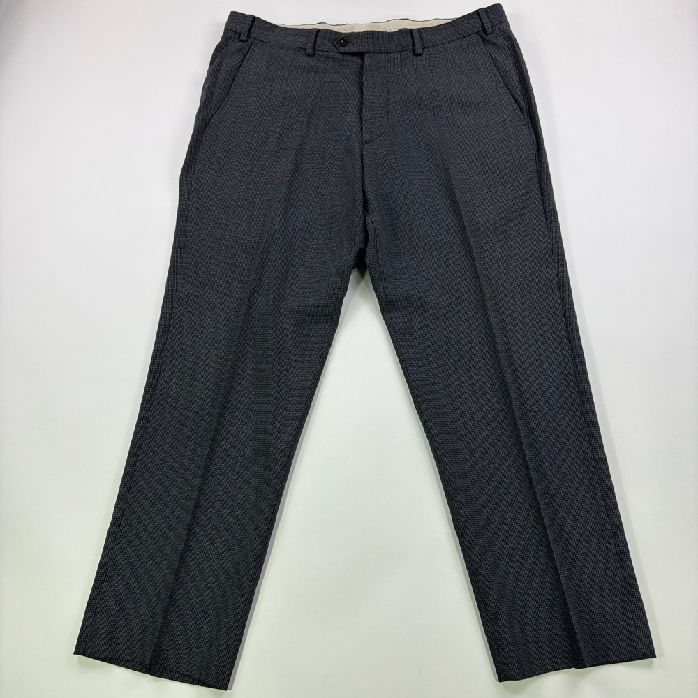 Armani Collezioni Dress Pants Mens 34 Charcoal Grey Wool Blend Micro-Houndstooth